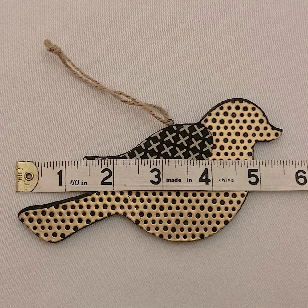 Wooden Polka Dot Gold Bird Ornament